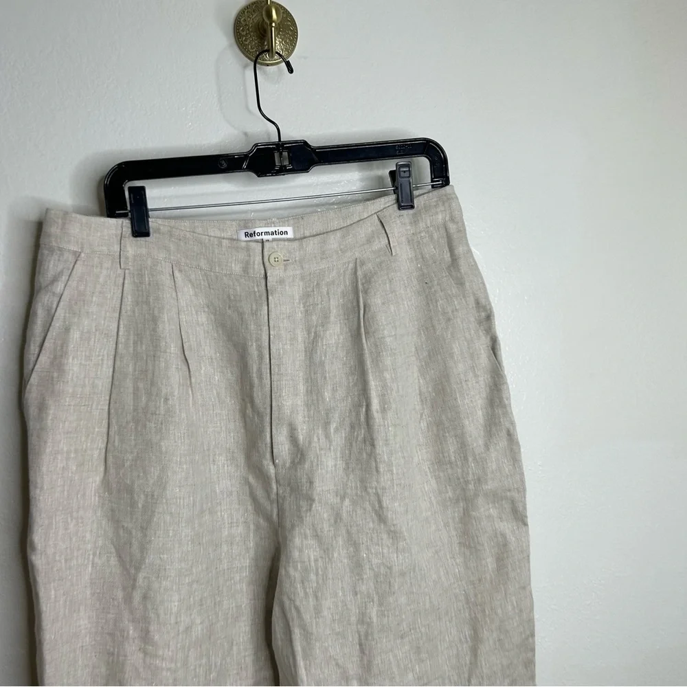 NEW Reformation Alex 100% Linen Trouser Pant In Oatmeal Size 12